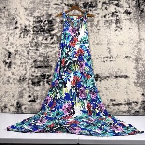 C&C California Maxi Dress Floral Tropical Print Sleeveless Racerback M